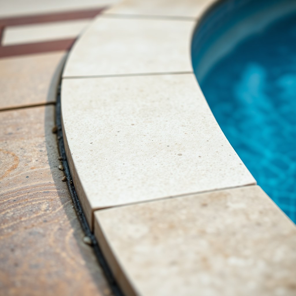 Macro detail of natural stone coping and mortar joint
